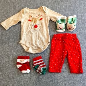 Newborn reindeer Christmas holiday outfit with socks